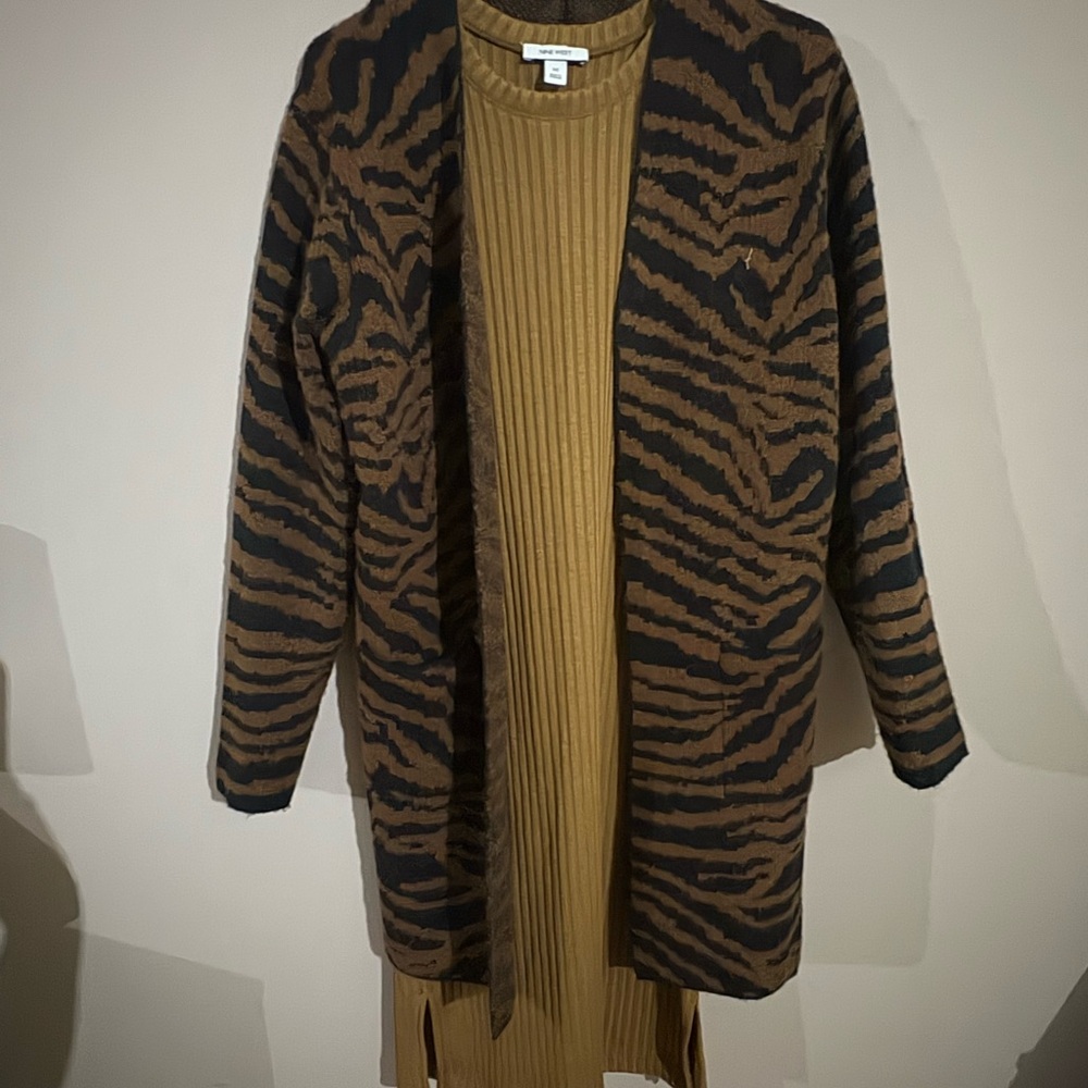 Nine West caramel sweater dress and animal print cardigan bundle